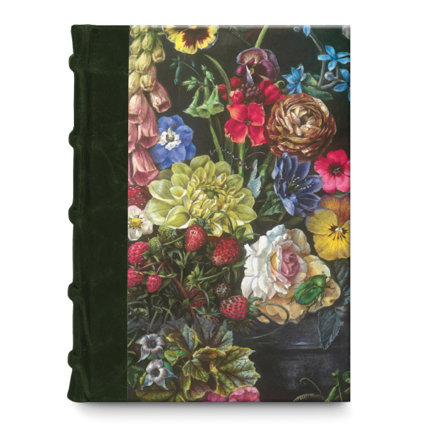 Halb-Leder Journal – Blumenmuster mit grünem Lederrücken