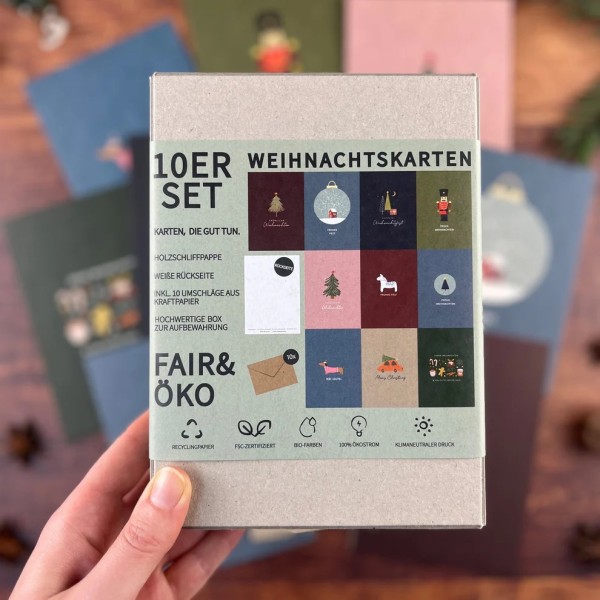 Postkarten- Set, 10 Weihnachtskarten + Umschläge