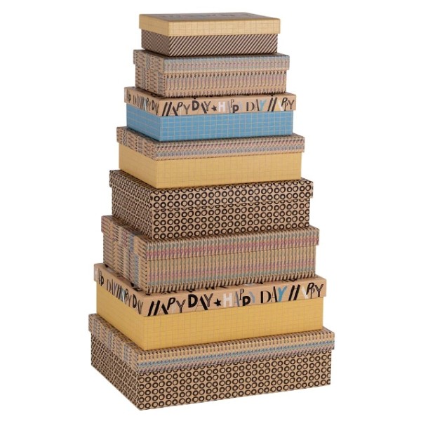Geschenkboxen ORGANICS 8er Set Kraftrippe Happy Day Muster