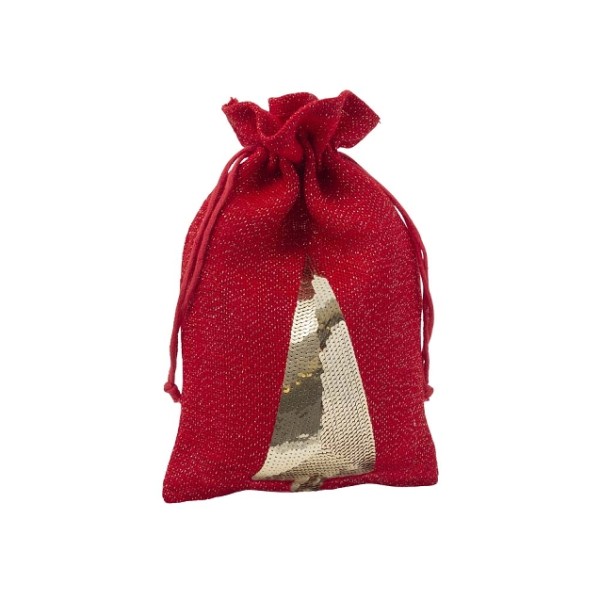 Geschenksäckchen Jute Baum rot Pailletten