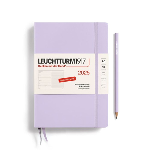 Wochenkalender & Notizbuch Medium A5 2025 lilac, softcover