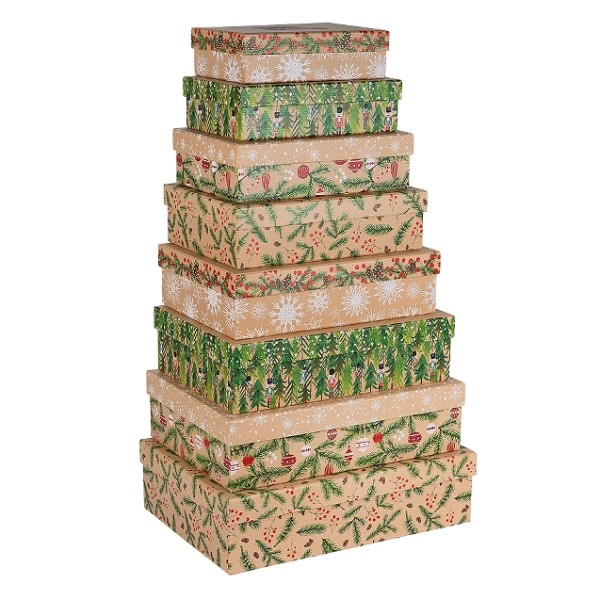 Geschenkboxen Organics 8er Set Kraftrippe/Nussknacker/Zweige/Sterne