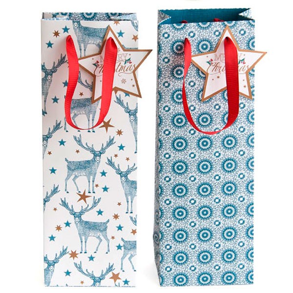 Flaschen-Papiertaschen Set – Hirsch blau