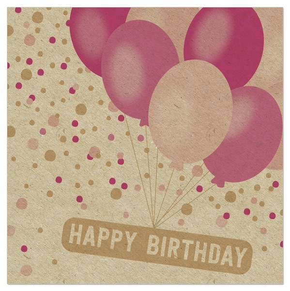 Servietten Organics – Happy Birthday Luftballons pink