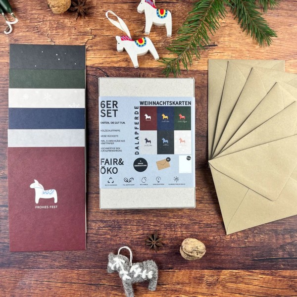 Postkarten- Set, 6 Dalapferde + Umschläge