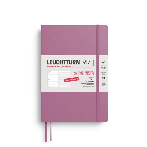 Wochenkalender & Notizbuch, 18 Monate, Medium A5 2026 softcover, Dusty Rose