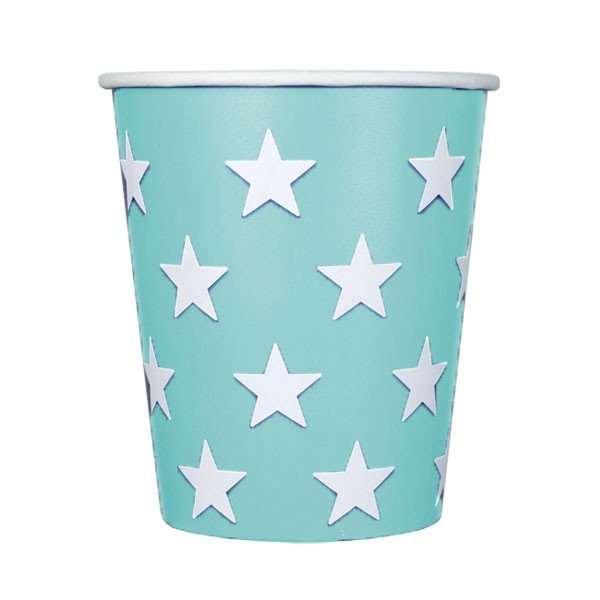 Pappbecher Sterne türkis