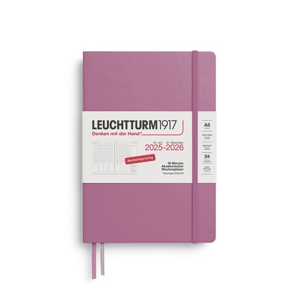 Akademischer Wochenplaner, 18 Monate, Medium A5 2026 hardcover, Dusty Rose