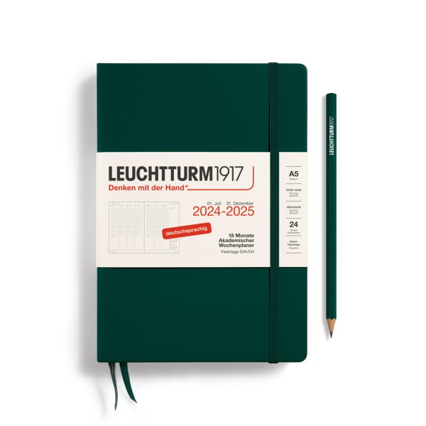 Akademischer Wochenplaner (A5) 2024-2025, 18 Monat, forest green