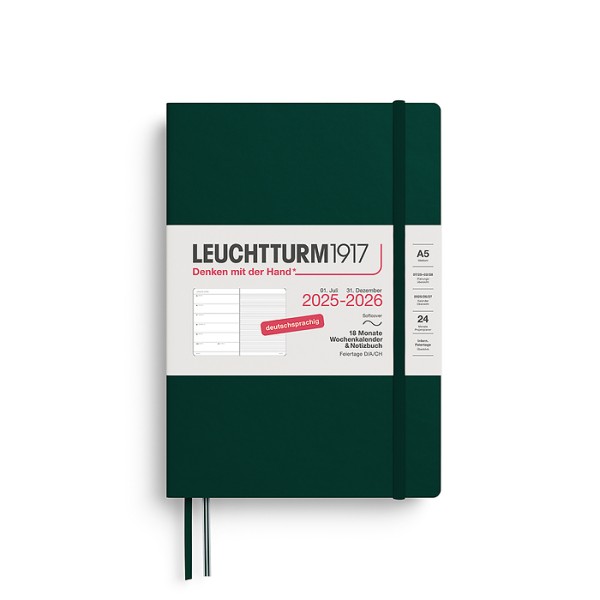 Wochenkalender & Notizbuch, 18 Monate, Medium A5 2026 softcover, Forest Green