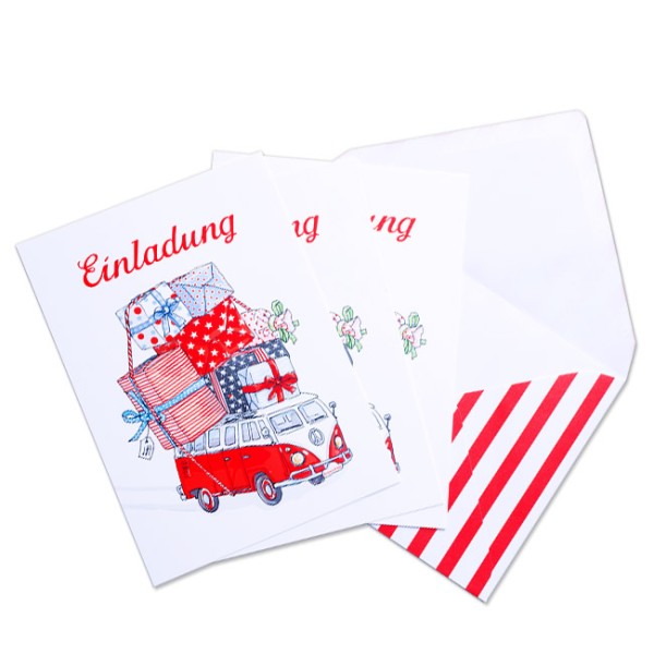 Einladungskarten Geschenkebus