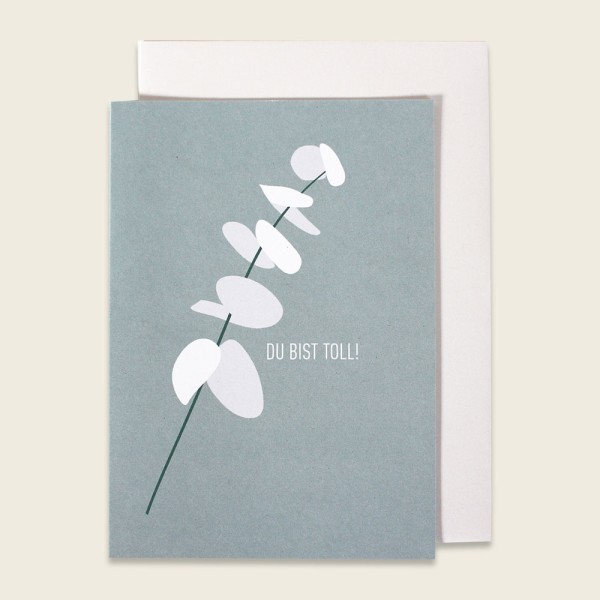 Klappkarte “Du bist Toll” - Blätterzweig, hellblau/hellgrau
