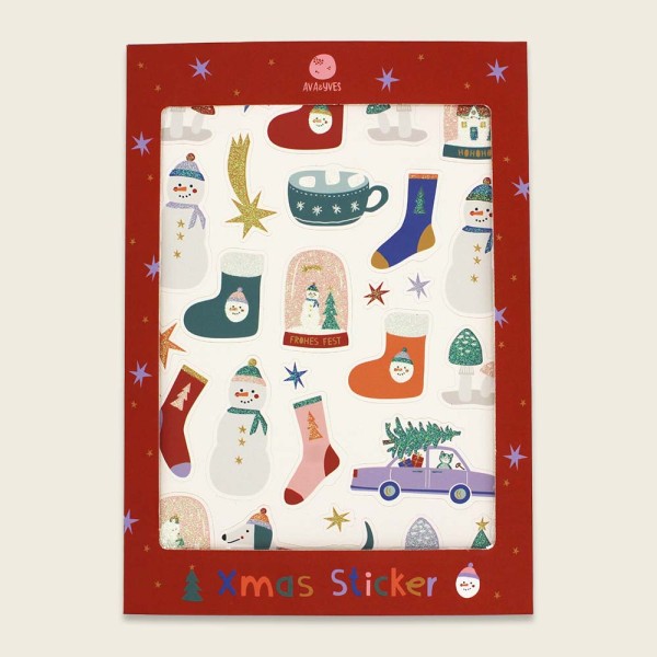 Adventkalender-XMas-Sticker mit Glitzer bunt